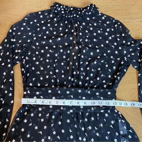 Zara Black & White Floral Embroidered Sheer High Neck Long Sleeve Top Size XS - Picture 9 of 13